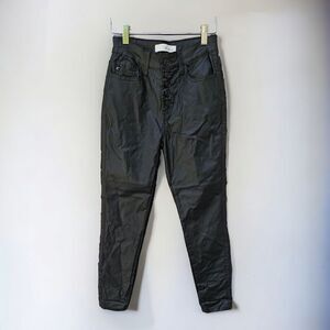 Kancan Black Faux Leather Skinny Pants High Rise Ankle Stretch Button Fly Sz 5